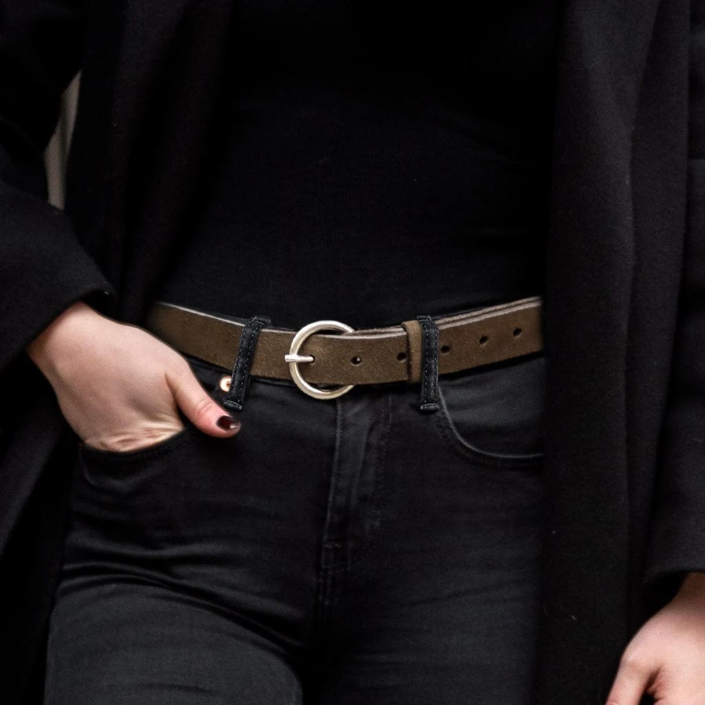 Women's Circle Leather Belt | Dark Olive Suede - Image 4